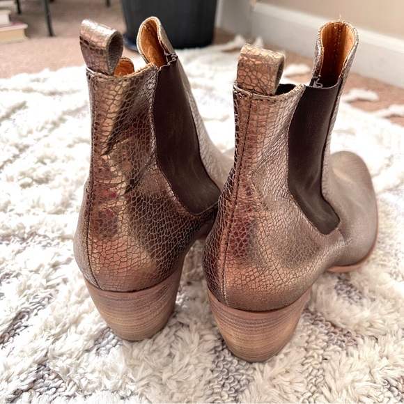 Sundance Belem Brown Metallic Gold Leather Booties Size 39 / 8 - Picture 4 of 10